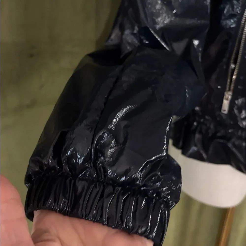 DKNY Shiny faux patent leather lightweight Navy Bomber Jacket, S - Picture 6 of 11